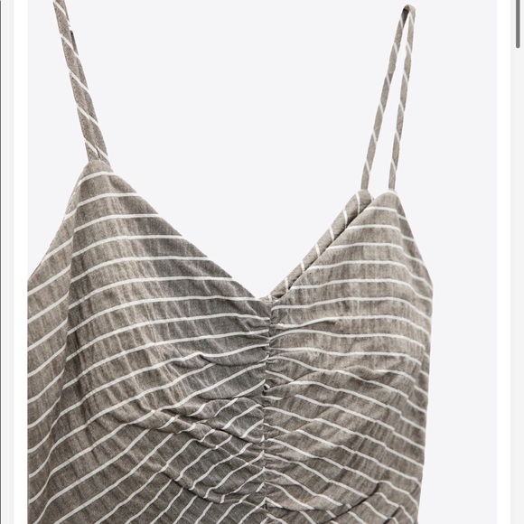 Zara striped tan and white cotton midi dress NWT - Picture 5 of 10